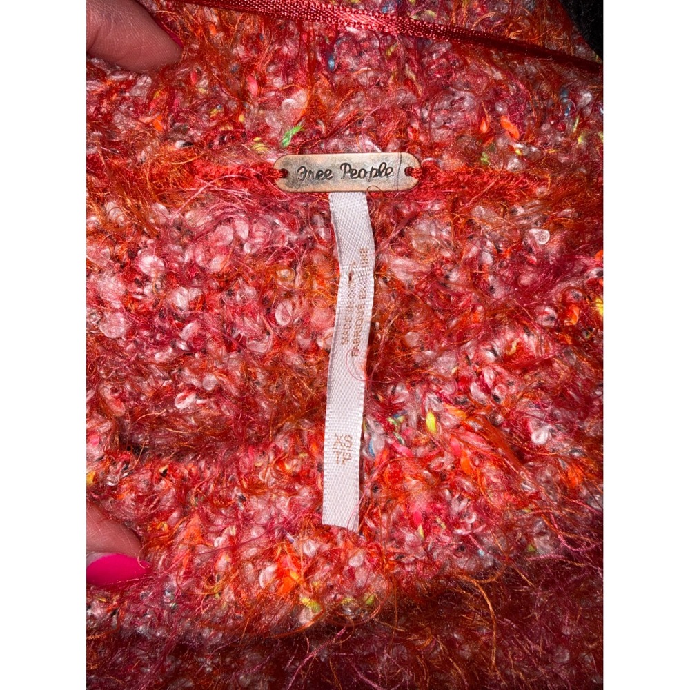 Free People Stardust Shaggy Fuzzy Cropped Mock Neck Sweater XS‎ Red Cozy Boho - Picture 2 of 4
